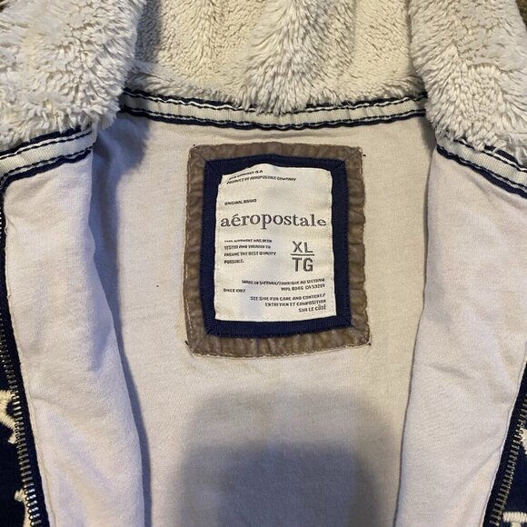 Aeropostale Jacket Women's XL Y2k Full Zip Fur Lined Hood Print Hoodie - Picture 4 of 6